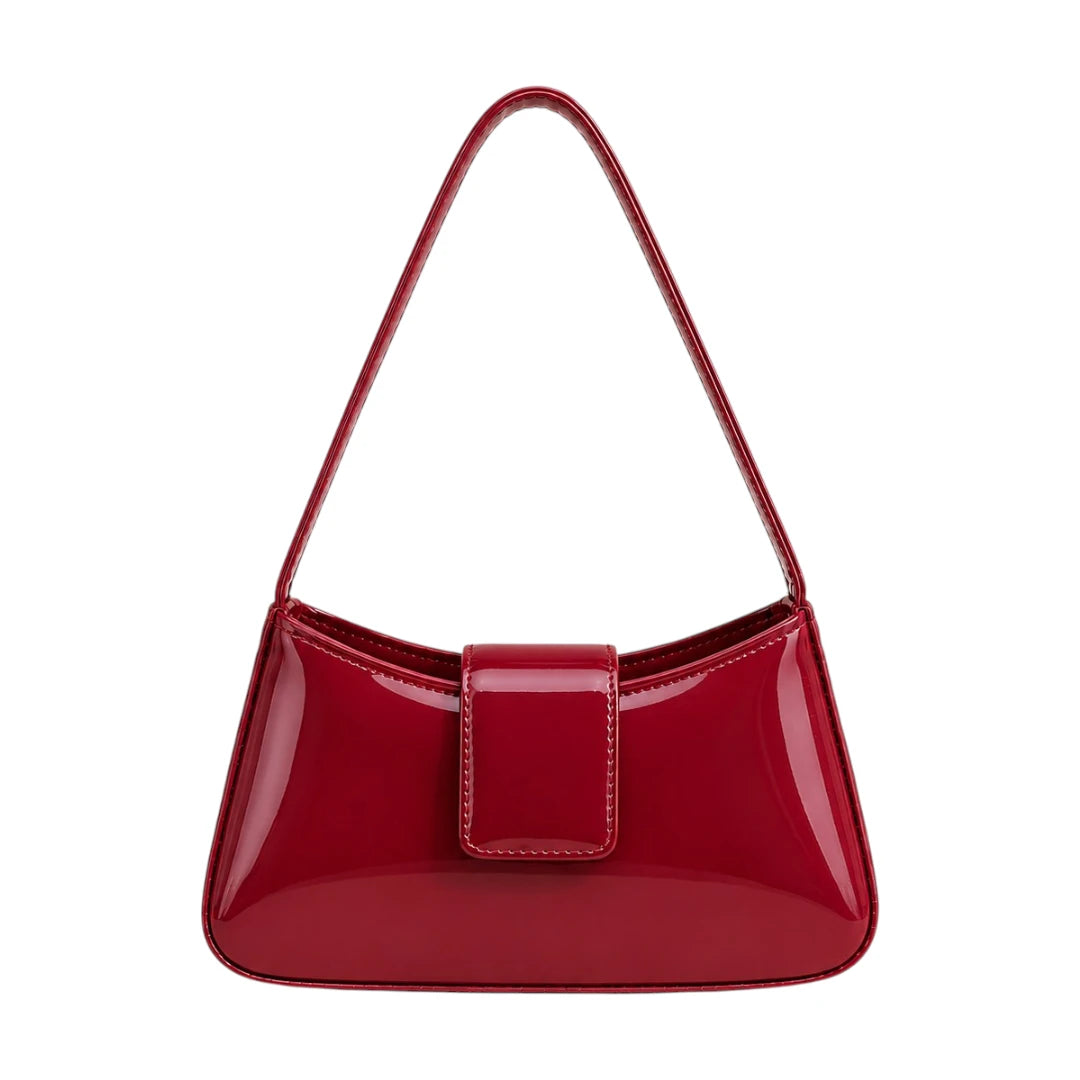 Lapenz Female Red Patent Leather Handbag with Flap Closure