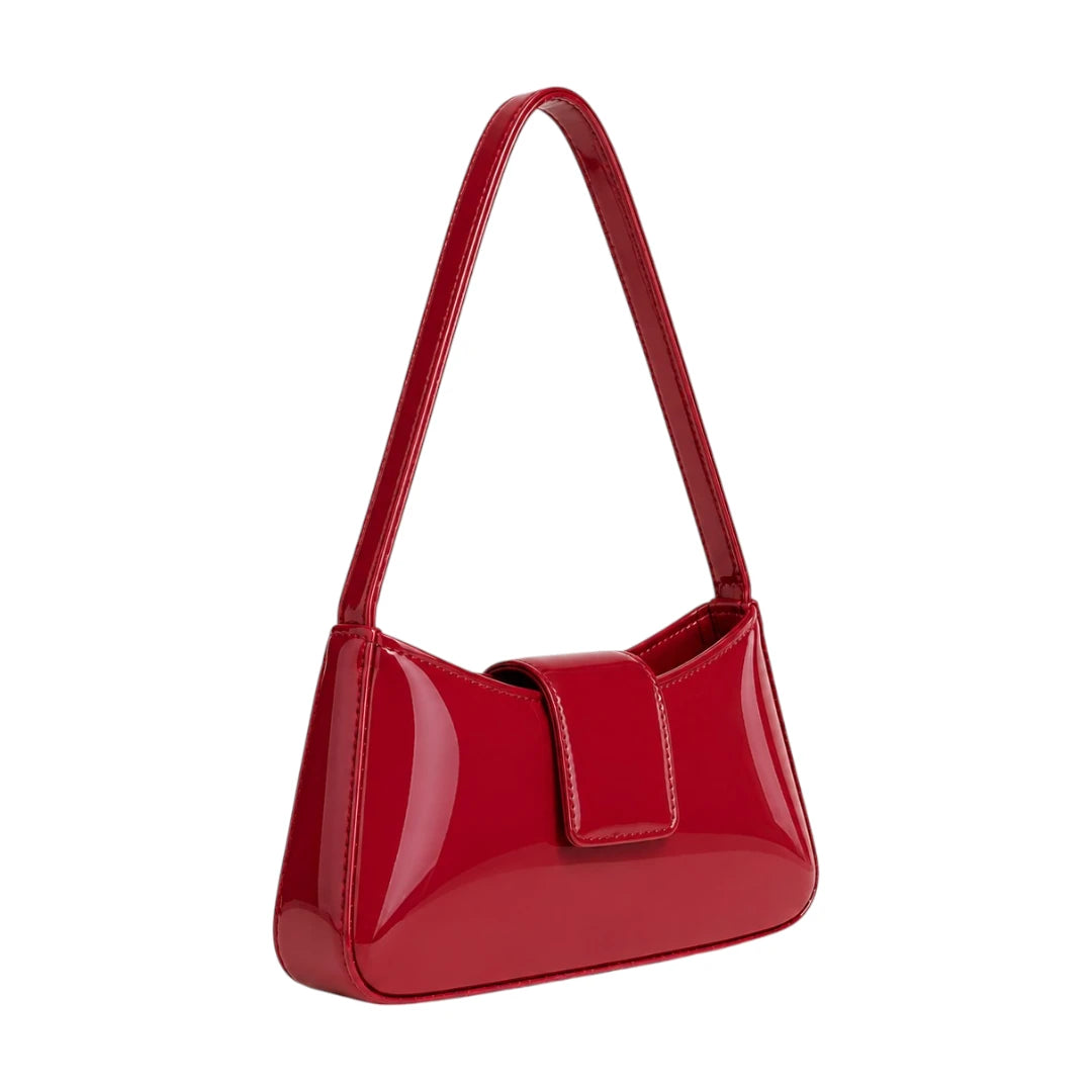 Lapenz Female Red Patent Leather Handbag with Flap Closure