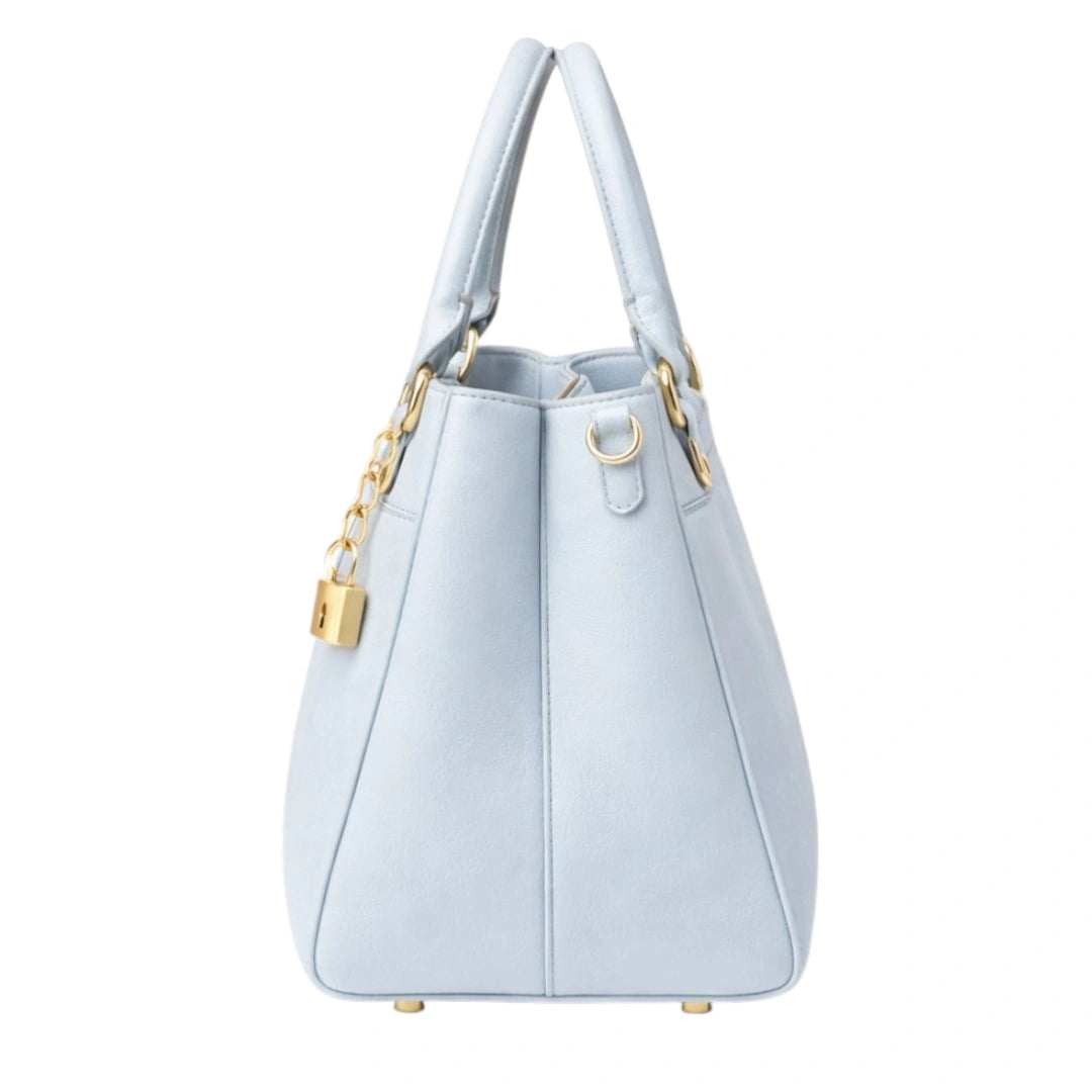 Lapenz Women's Light Blue Quilted Flap Handbag with Gold Turn-Lock Clasp