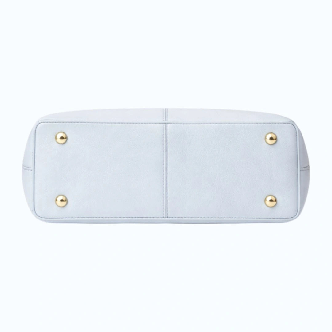 Lapenz Women's Light Blue Quilted Flap Handbag with Gold Turn-Lock Clasp