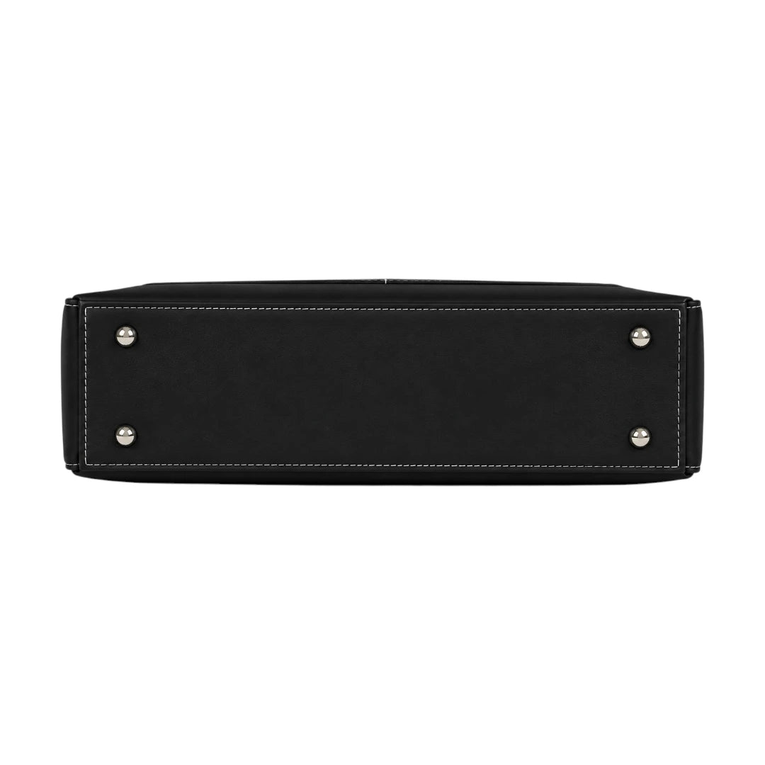 Lapenz Female Black Leather Shoulder Bag with Front Pockets