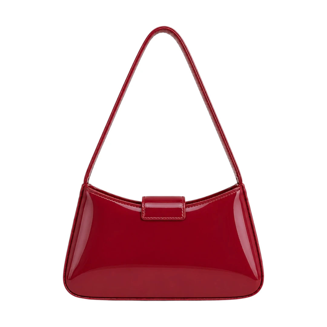 Lapenz Female Red Patent Leather Handbag with Flap Closure