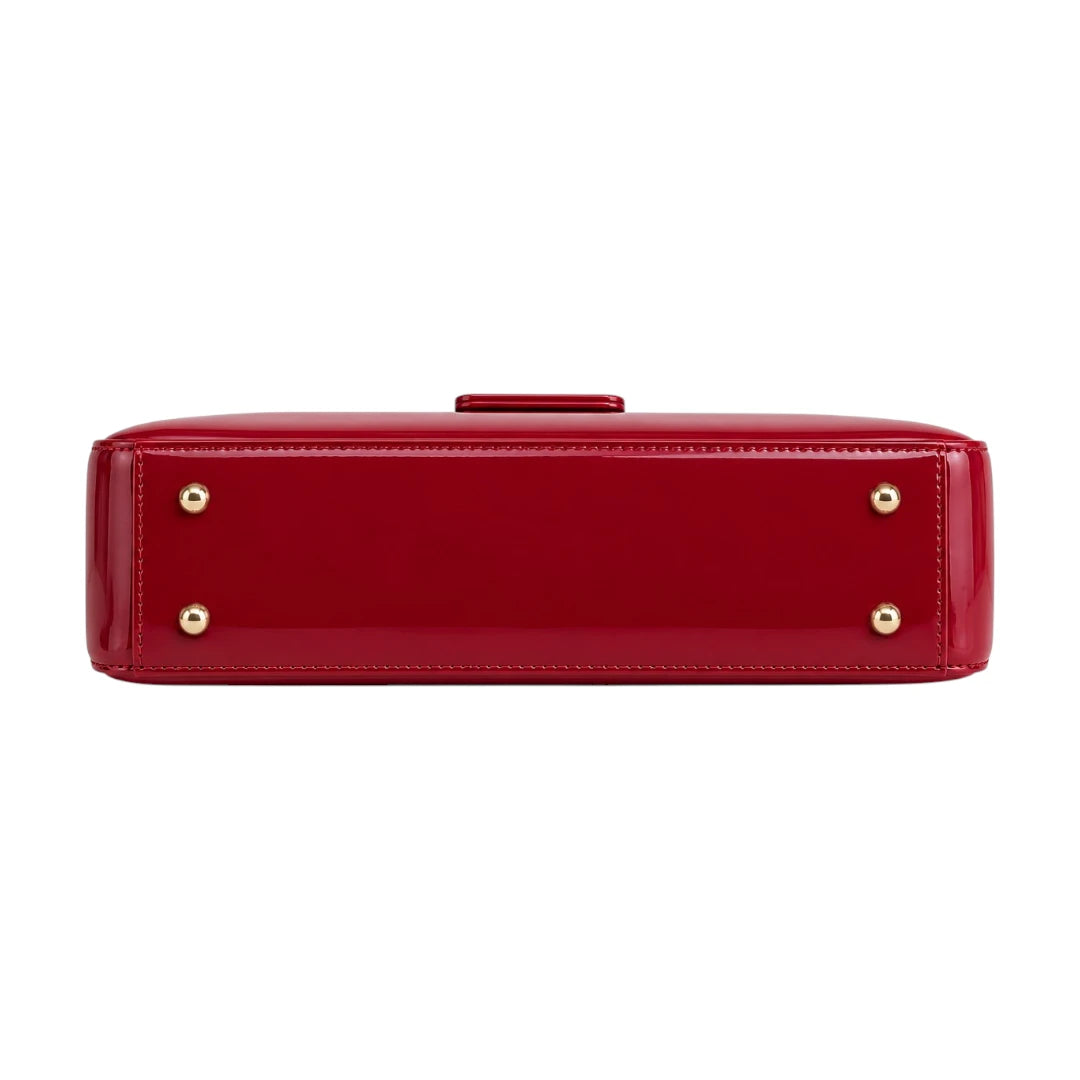 Lapenz Female Red Patent Leather Handbag with Flap Closure
