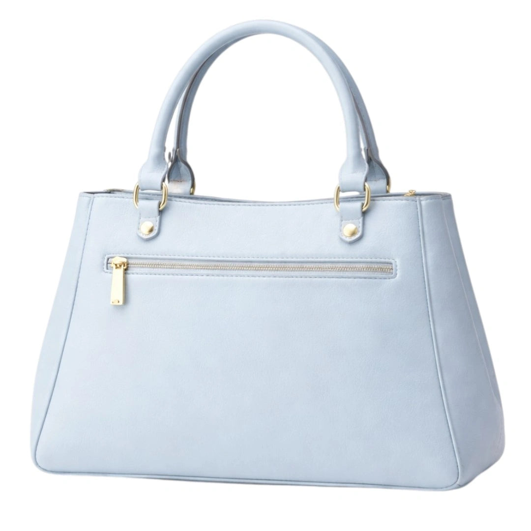 Lapenz Women's Light Blue Quilted Flap Handbag with Gold Turn-Lock Clasp